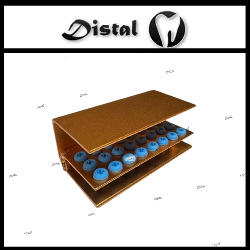 Підставка для борів 24 отвори - алюмінієва з силіконовими вставками, автоклавована колір Золотий Підставка для борів 24 отвори - алюмінієва з силіконовими вставками, автоклавована колір Золотий