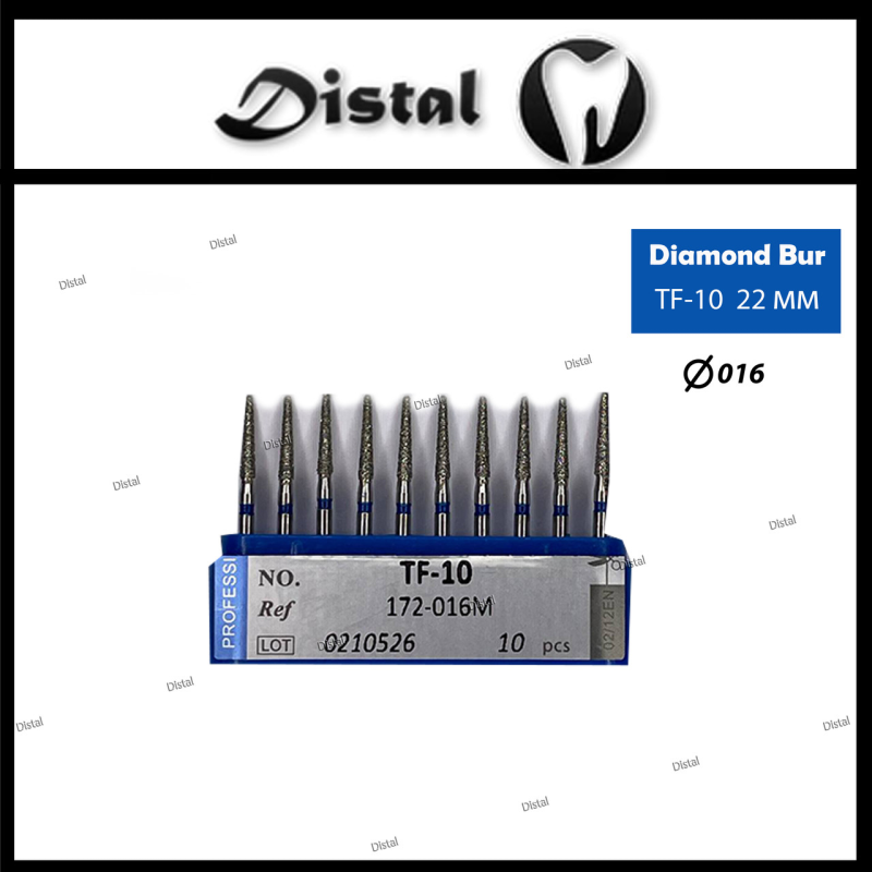Стоматологічний бор алмазний TF-10 для турбінного наконечника 22 мм Конусоподібний, плаский кінчик Стоматологічний бор алмазний TF-10 для турбінного наконечника 22 мм Конусоподібний, плаский кінчик